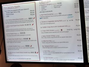 Menu at Xian Street Food in Dublin