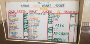 Menu at Abbasi Cold Drink House in Dar Es Salaam