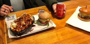 Poutine loaded fries and classic gluten free burger  at Kibae (Formerly Plant Hustler) in Poole