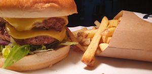 Double burger meal at Kibae (Formerly Plant Hustler) in Poole