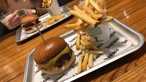 Classic Burger with regular fries  at Kibae (Formerly Plant Hustler) in Poole