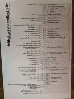 Frühstückskarte, rechts alles vegan at Mellow Gold in Bielefeld