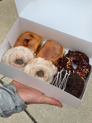 Creme brûlée, cosmic brownie, vanilla old fashion, Oreo blizzard  at The Vegan Doughnut Company in Lakewood