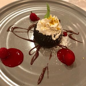 Chocolate torte with berries at Casa Terra in Glendale