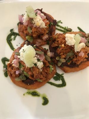 Appetizer - Sweet potato and pulled porq tacos.  at Casa Terra in Glendale