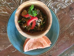 Our tofu scramble bowl comes with chipotle infused tortillas.   at Kayu Lembongan in Lembongan
