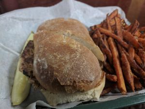 One of their thursday specials. Black bean burger with sweet potato fries.  at Dogtown in Rochester