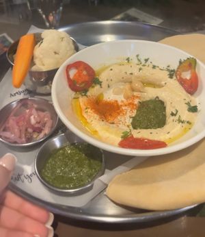 Tahini and hummus selection, something light at Artjuna in Anjuna
