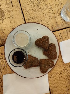 Falafel hearts with sweet and salty dip at LoveBurger in Berlin