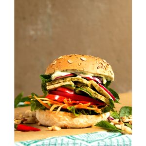 thai burger - mmmmhhhh so fresh and yummy - marinated bio tofu in homemade green curry paste, full of veggies, thai herbs and thai mayo - highly recommended! at LoveBurger in Berlin