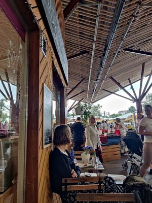 Outdoor seating area of the cafe at VegB12 in Tallinn