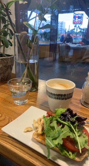 Sandwich and cappuccino  at VegB12 in Tallinn