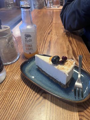 Cheese Cake + Apple Juice  at VegB12 in Tallinn