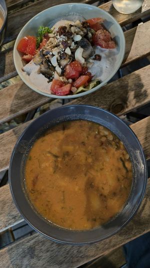 Soup of the day with mushroom salad at VegB12 in Tallinn