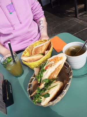 2x vegan Bánh Mì, 1x 1980 lemonade, 1x lotus tea at 1980 - Cafe and Banh Mi in Cologne