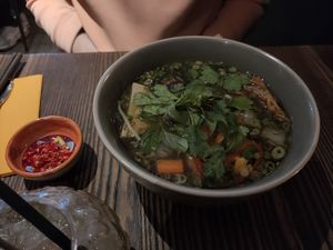 Phở Chay
(vegan broth, rice noodles, tofu, seitan, shiitake mushrooms, carrots, radish, fresh herbs) at 1980 - Cafe and Banh Mi in Cologne