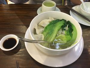 Mushroom dumplings soup with cabbage  at DaFo Vegetarian in Guangzhou