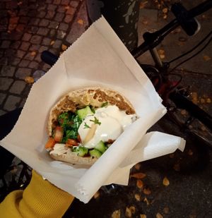 whole wheat pita with salad and hummus at Hummusbar in Sofia
