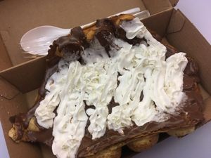 Vegan waffle with « nutella » and home made whipped cream  at Waffles Folies in Paris