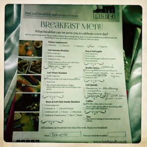 Breakfast Menu at Lut's B&B in South Hykeham