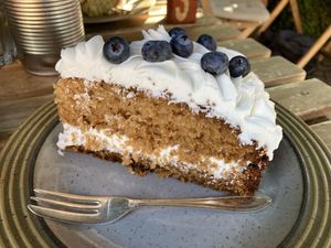 Blueberry cake at Plantarium Cafe in Stratford-upon-avon