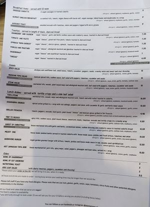 Menu at Plantarium Cafe in Stratford-upon-avon