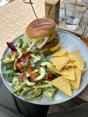 Jalapeño cheeseburger - this is what I ate and the plate was practically licked clean. The sauce was so delicious.  at Plantarium Cafe in Stratford-upon-avon