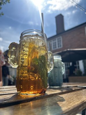 Iced tea and blue matcha   at Plantarium Cafe in Stratford-upon-avon