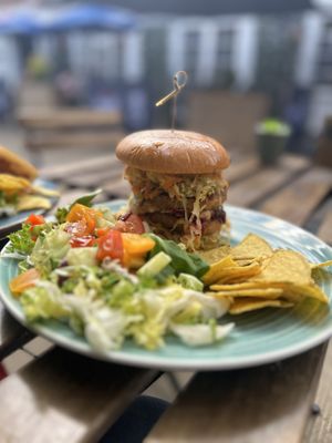 Schnitzel burger   at Plantarium Cafe in Stratford-upon-avon