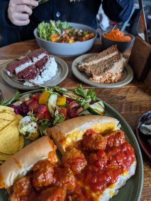 Marinara sub, two HALF slices of cake (normal slices are twice this size!!) at Plantarium Cafe in Stratford-upon-avon