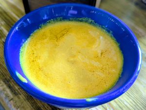 Vegan egg yolk sauce 🤯 at Plantarium Cafe in Stratford-upon-avon