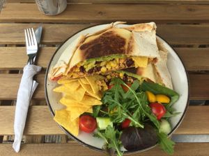 Mexican dish, no vegan cheese.  at Plantarium Cafe in Stratford-upon-avon