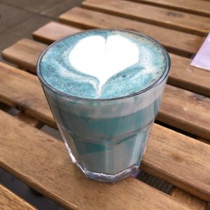 Blue Matcha Latte at Plantarium Cafe in Stratford-upon-avon
