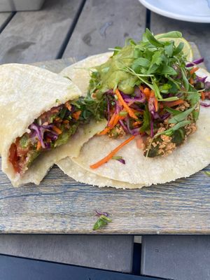 Avocado tacos-avocado fried in rice panko at SeaQuake Brewing in Crescent City