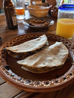 Mushroom quesadillas  at Conejo en la Luna in San Juan Teotihuacan