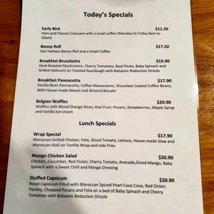 Menu at The Green Room in East Maitland