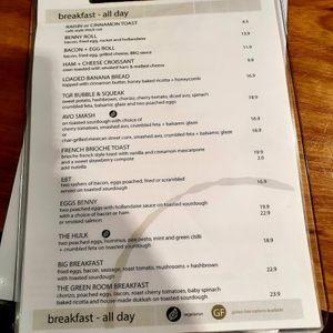 Menu at The Green Room in East Maitland