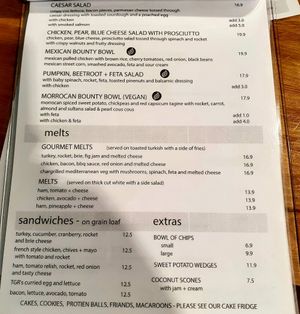 Menu at The Green Room in East Maitland