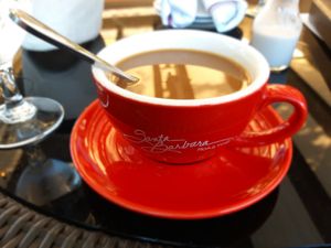 Coffee with almond drink at Root 246 in Solvang