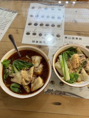 I ate both by myself, though my favorite was the less soupy one, but only because I don’t like soup. But both tastes incredible. Though the drier one was more intense in flavor   at Su Shan Mian 素山面素食 - 雅仕苑店 in Chengdu