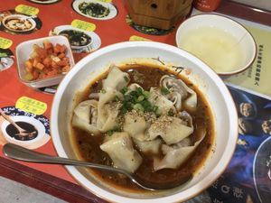 Small wonton soup ¥11. Without broth it would been ¥9. Yummy!!  at Su Shan Mian 素山面素食 - 雅仕苑店 in Chengdu