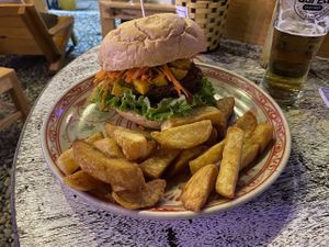 Falafel burger without mayonnaise at T-Pub in Ninh Binh