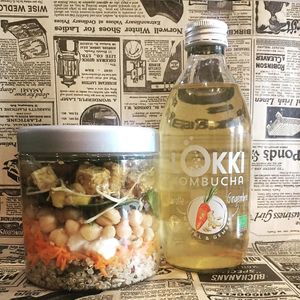 Salad Jar to take away and Kombucha  at Biogstore in Nice