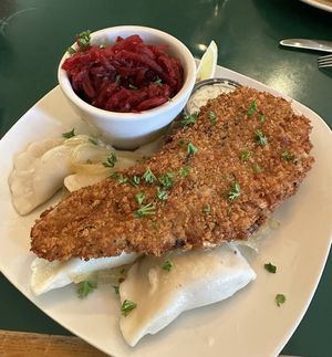 Love the jackfruit fish fry!!   Boiled pirogies are also amazing.     at Polska Chata in Rochester