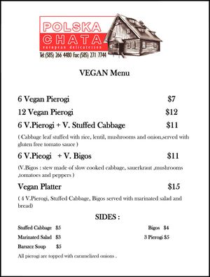 Vegan Menu at Polska Chata in Rochester