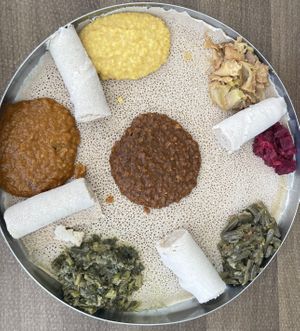 Vegan combo with injera  at Awash Ethiopian in Miami Gardens