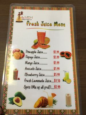 Fresh juice menu  at Awash Ethiopian in Miami Gardens