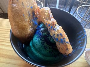 Hummus and fried aubergine   at Avocado Love in Madrid