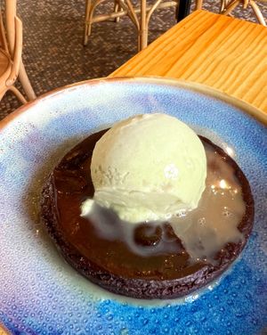 Brownie and ice cream  at Avocado Love in Madrid