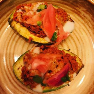 Stuffed avos with soya mince  at Avocado Love in Madrid